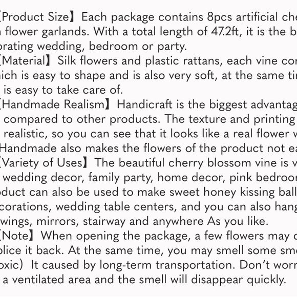 8pcs 47.2ft Artificial Cherry Blossom Flower Garland Hanging Vines for Spring - Picture 7 of 7